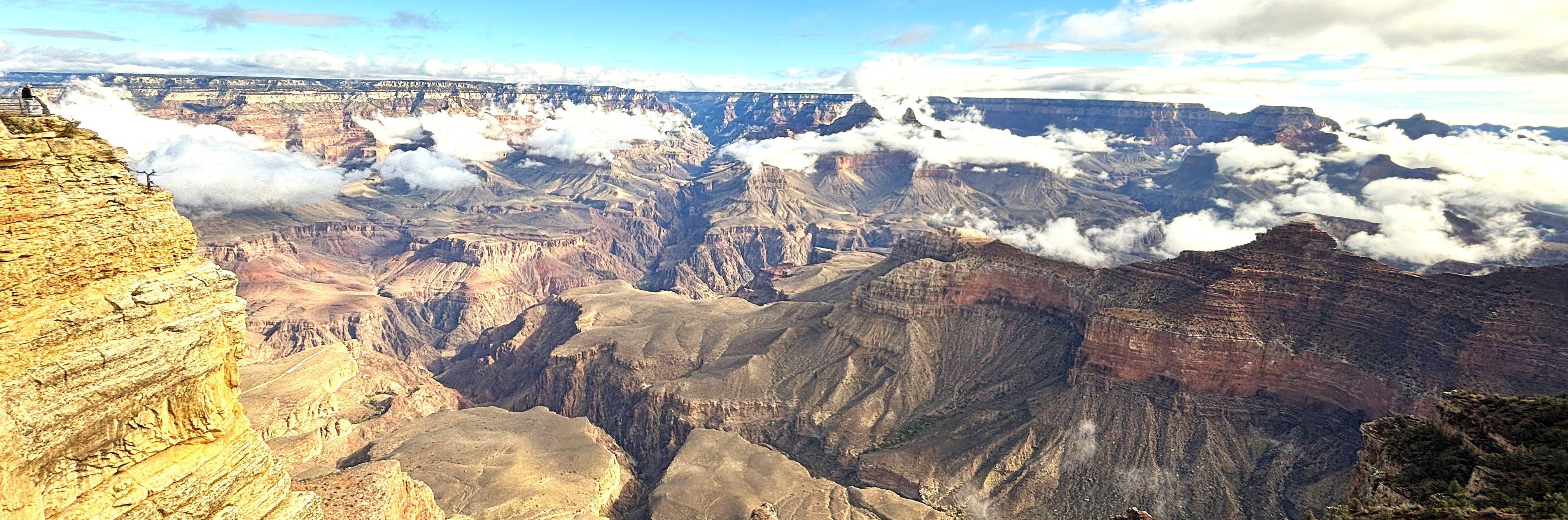 A scene of distant shadows at the Grand Canyon.
